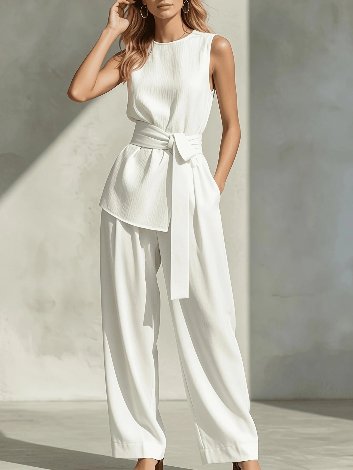 Womens Casual Sleeveless Tied-top And Pants Set NorixaFashion.com