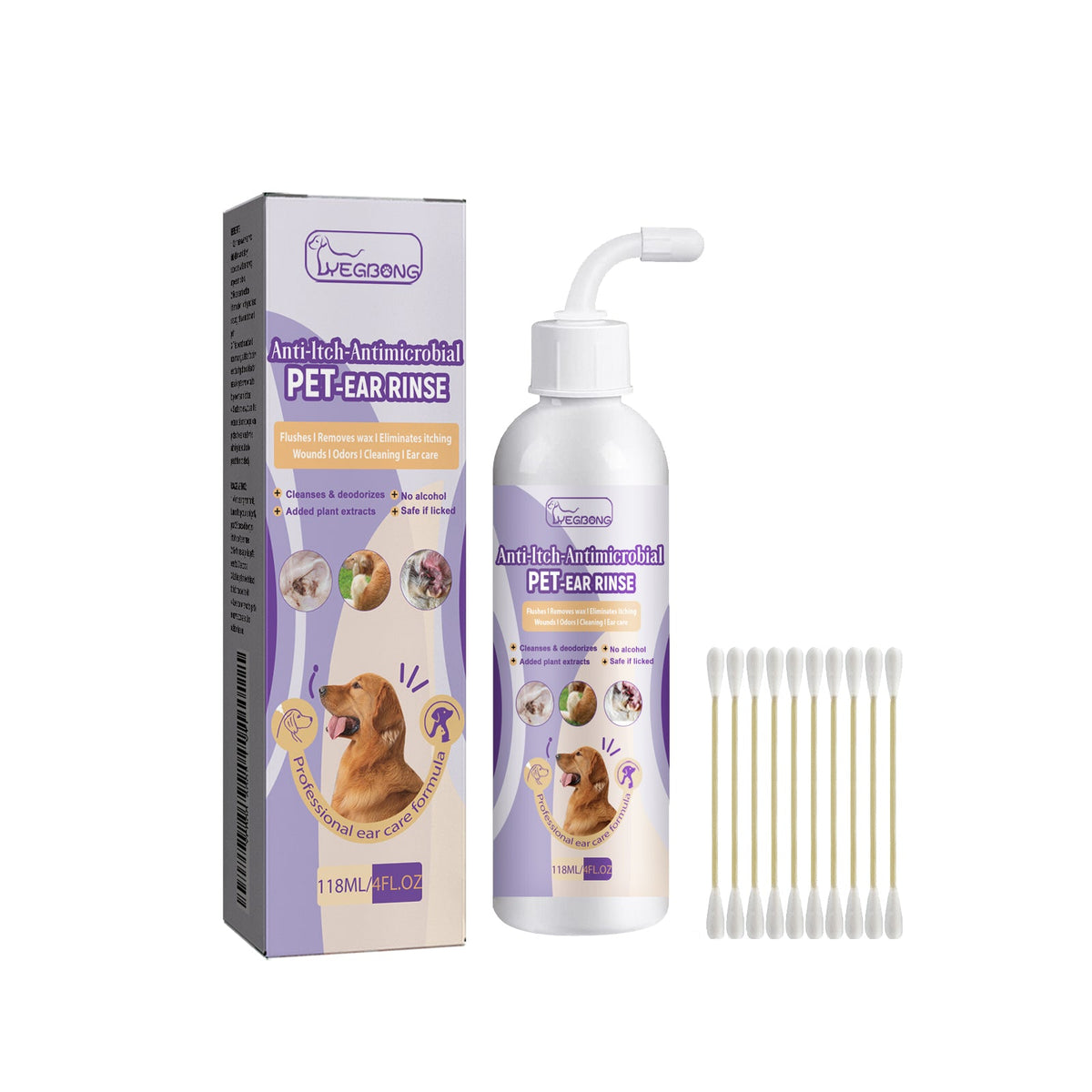 Pet Ear Cleanser 118ml 1box-10pcs 1bag Cotton Stick Tri Light Beauty