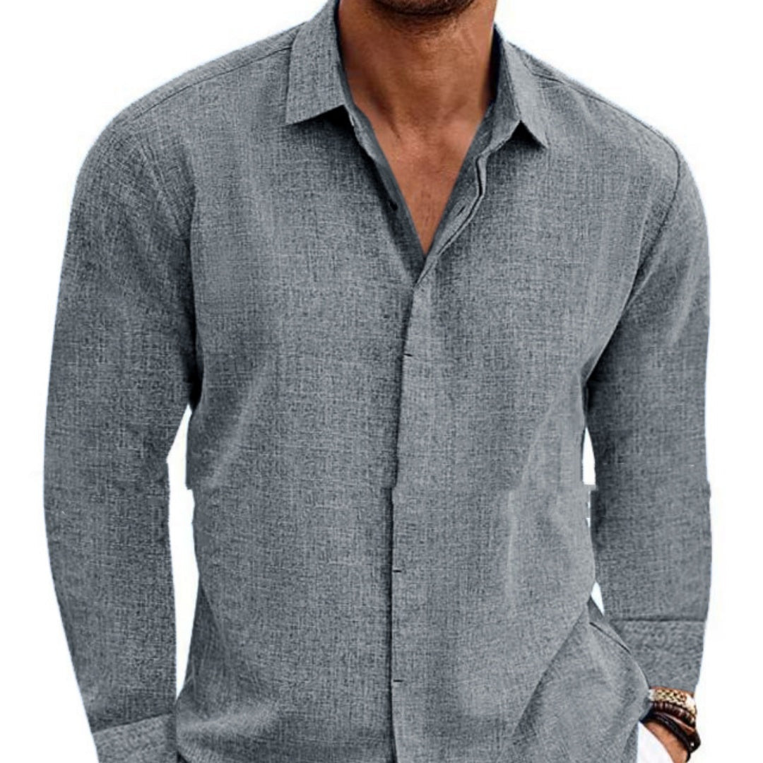 Long Sleeve T-shirt Undershirt Solid Color Long Sleeve Cotton Linen Shirt Men NorixaFashion.com