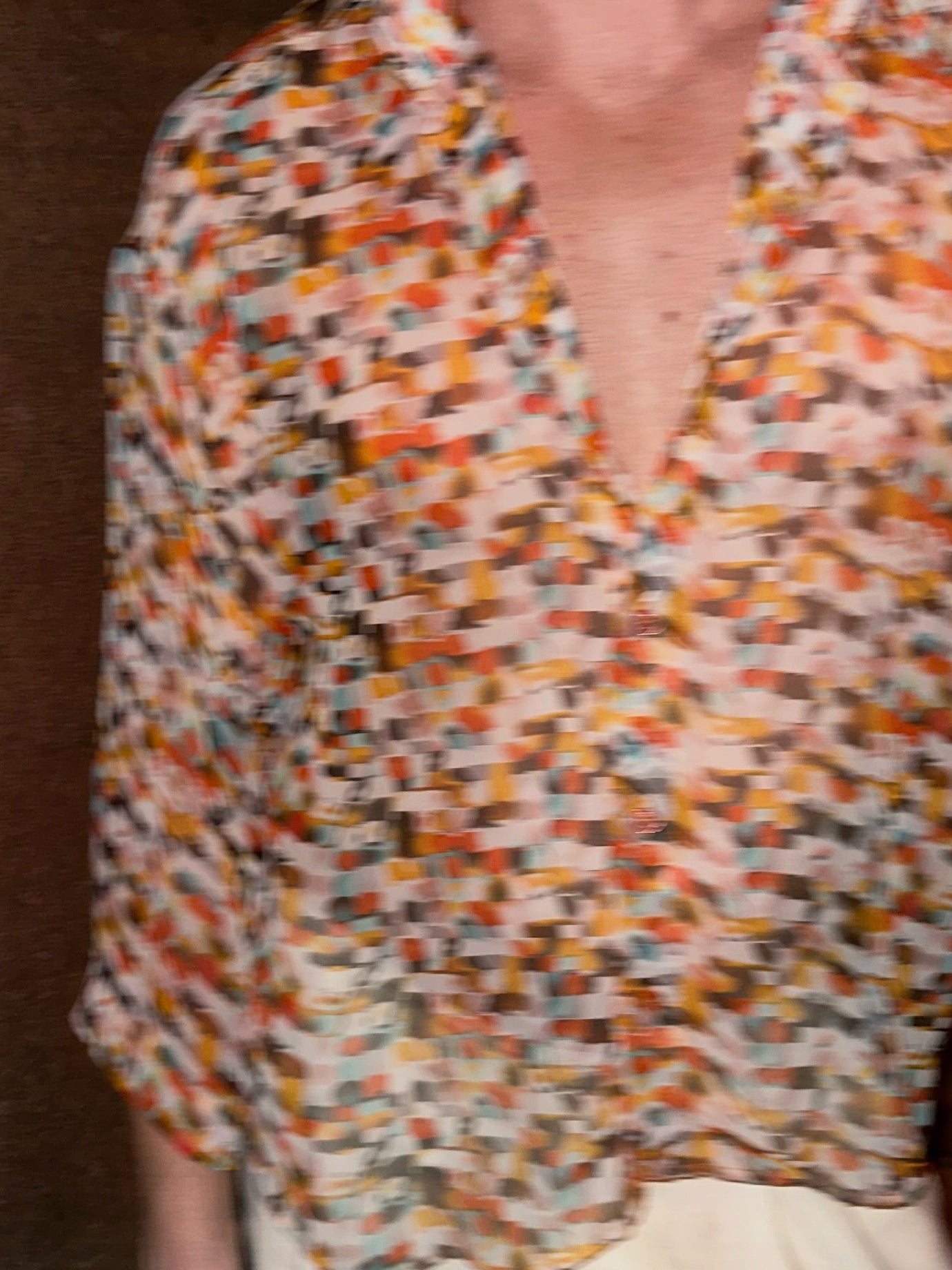Retro Geometric Print Sheer Oversized Shirt NorixaFashion.com