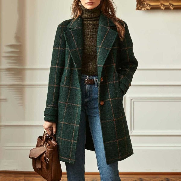Plaid Mid-length Lapel Large Size Jacket CJD