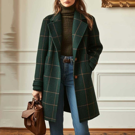 Plaid Mid-length Lapel Large Size Jacket CJD