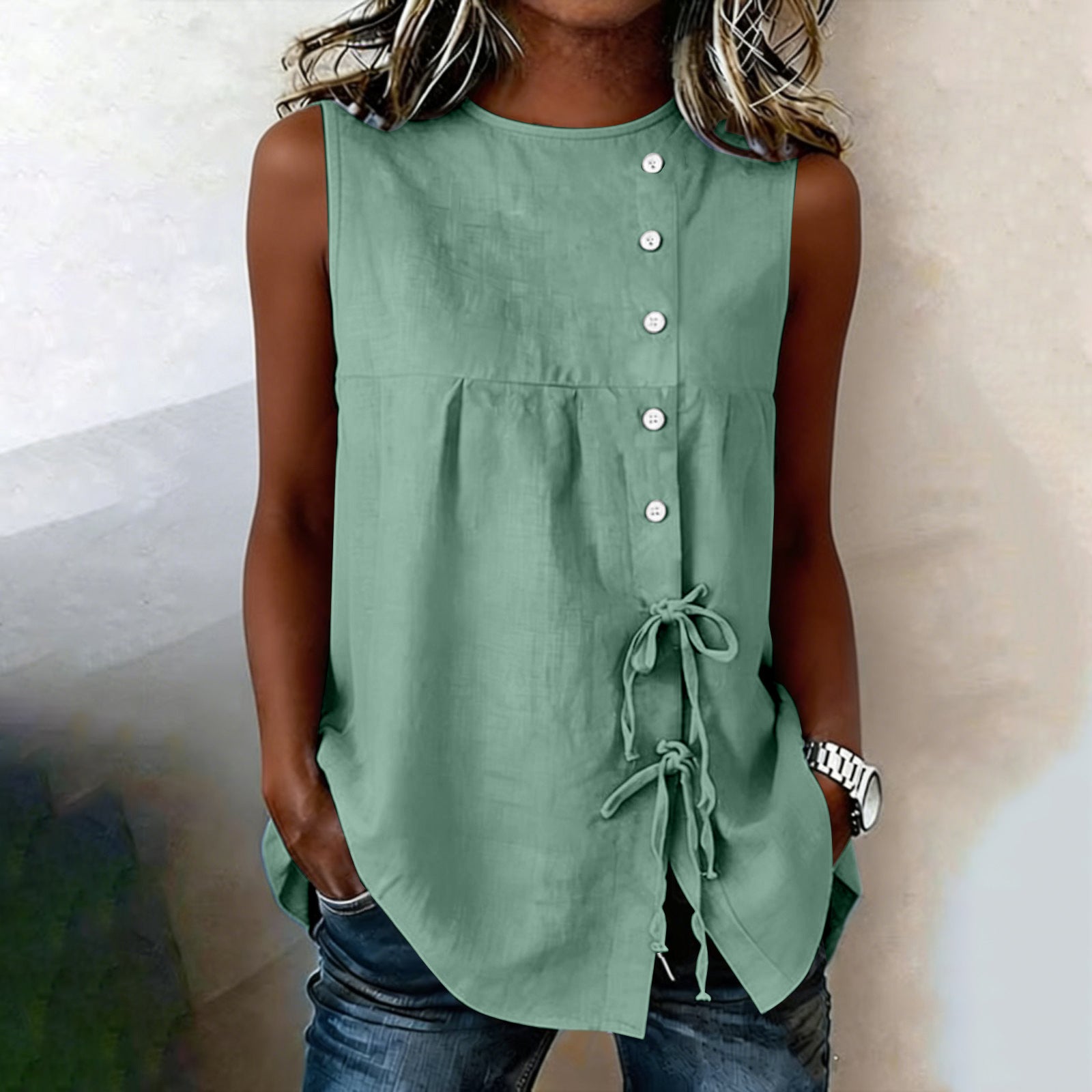 Loose-fit Sleeveless Shirt Blouse For Women NorixaFashion.com