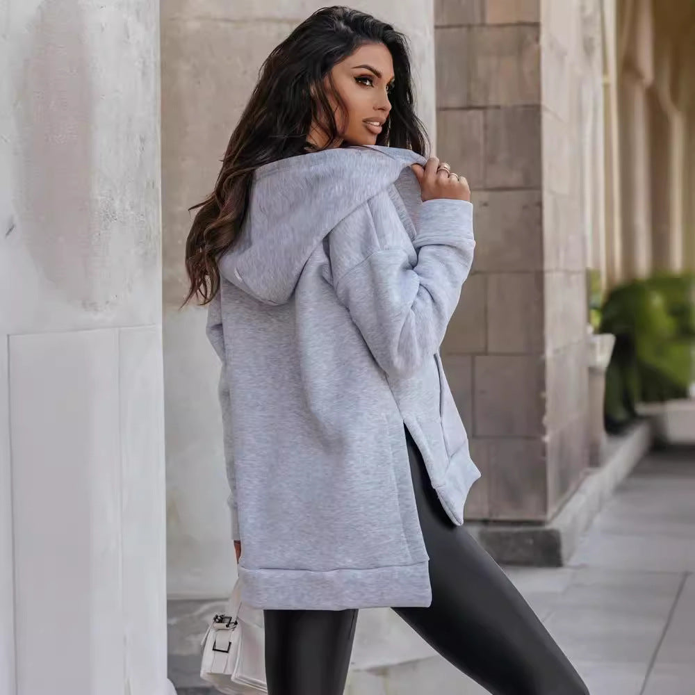 Women's Sports Pocket Loose Zip Casual Hoodie Sweater NorixaFashion.com