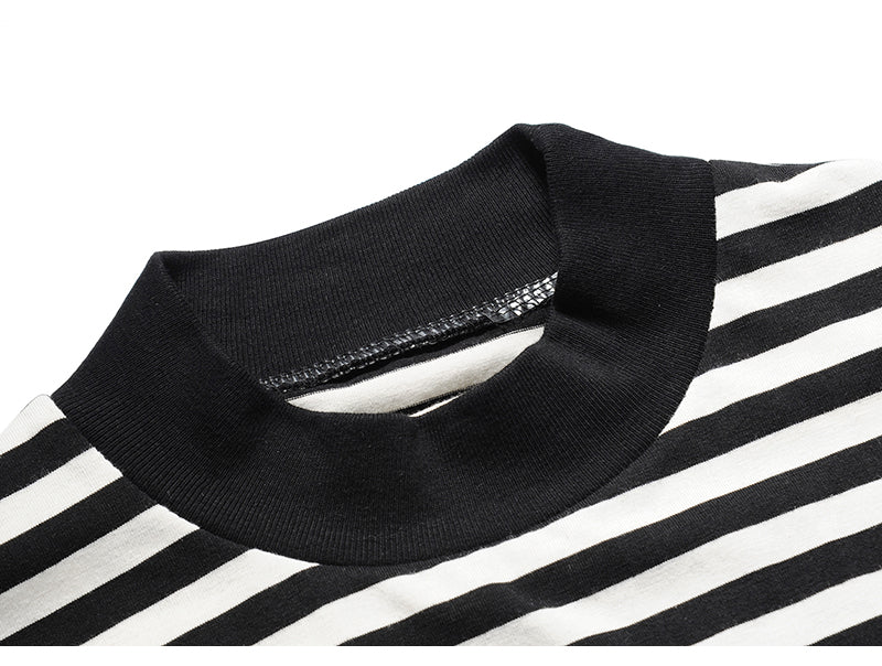 Oversized Striped T-Shirt with Ribbed Collar Pi-Mart