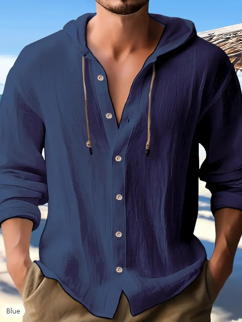 Button-down Drawstring Hooded Long-sleeved Lightweight Top NorixaFashion.com