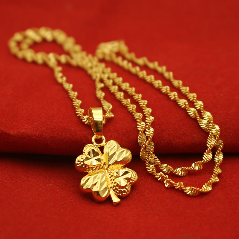 Gold-plated Brass Pendant Necklace For Women, Water Wave Textured Collarbone Chain LadyShow.Store
