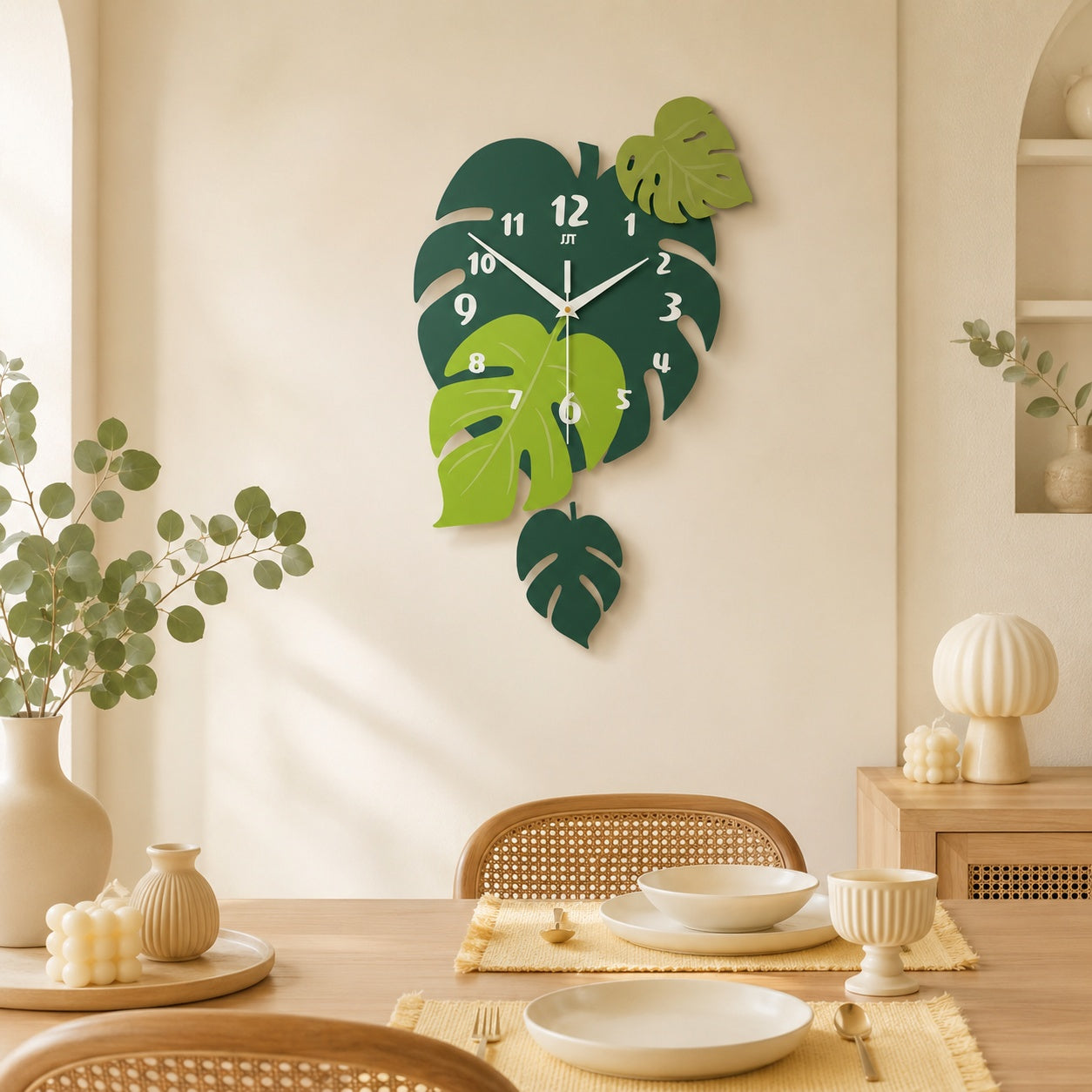 Acrylic Leaf Wall Clock Tropical Decorative Home Decor PearlNestDecor.com