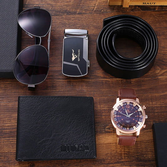 Fashion Creative Personality Watch Glasses Belt Wallet Set Gift Box Best YouTube Store