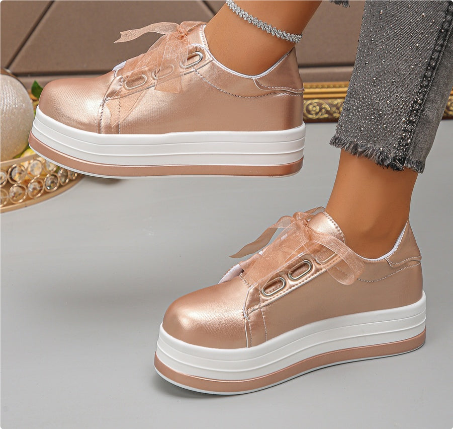 Single Large Size Casual European And American Lace-up Flat Round Toe Platform Women's Shoes CJD
