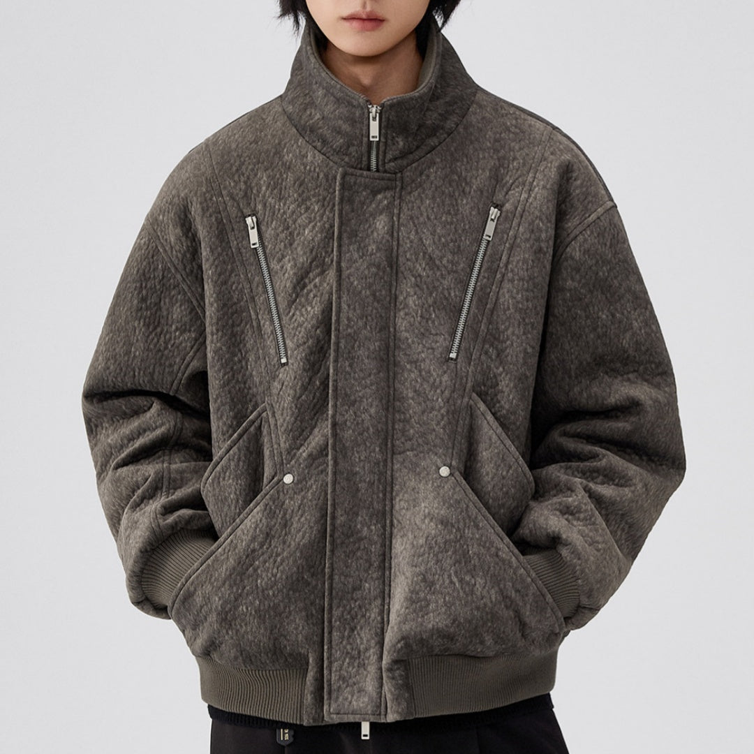 Mens Thick Solid-Color Wool Jacket Short Padded Coat LadyShow.Store