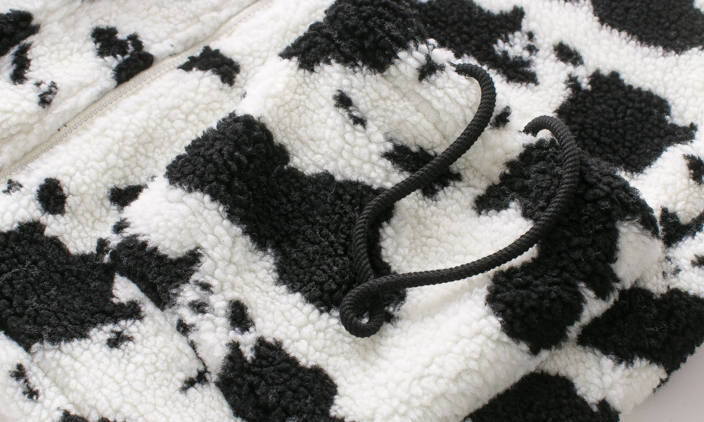 Oversized Cow Print Plush Cotton Jacket for All Pi-Mart