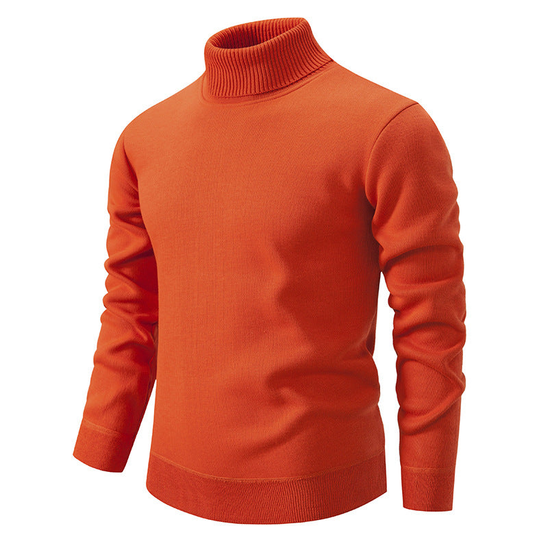 Men's Turtleneck Pullover Sweater Fashion Solid Color Fleece Lined Knitted Long-sleeved Top Clothing LadyShow.Store