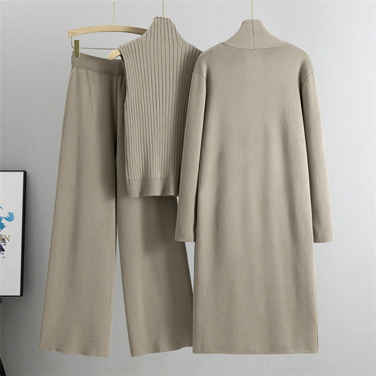 3pcs Suits Women Fashion Knitting Sleeveless Vest Sweater Long Cardigan And Wide-leg Pants Three-piece Set LadyShow.Store