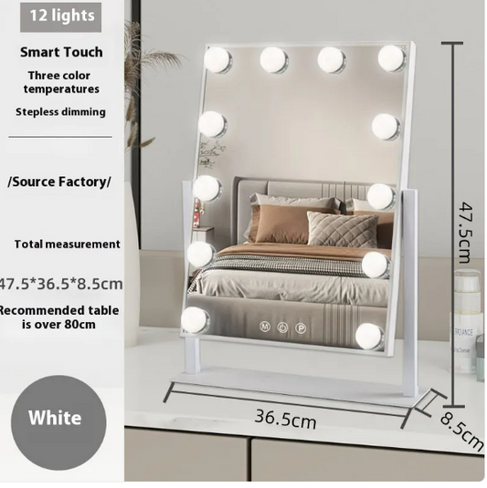 Vanity Mirror with Lights, Hollywood Vanity Makeup Mirror with 9 Dimmable LED Bulbs, 3 Color Lighting Modes, Detachable 10X Magnification, 360°Rotation,White LadyShow.Store