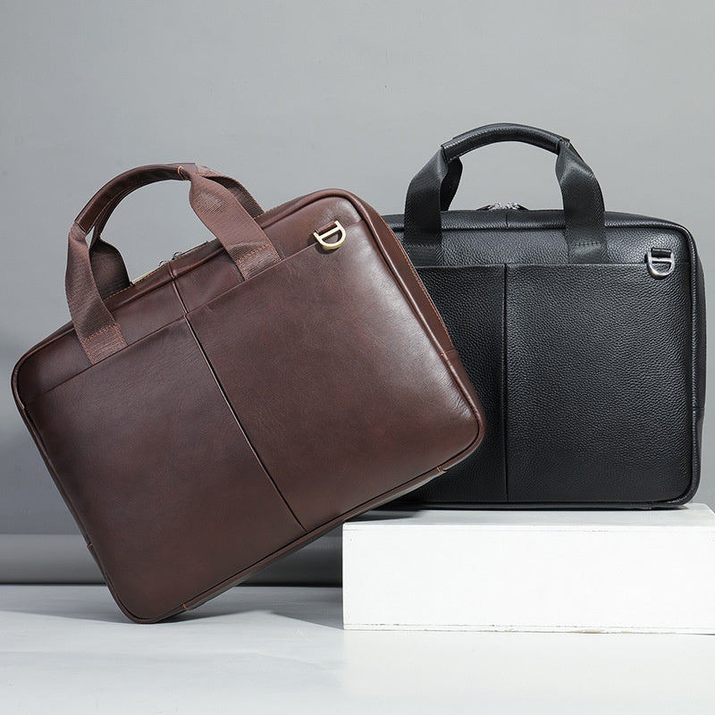 Genuine Leather Large Capacity Briefcase Men's Horizontal First Layer Cowhide Computer Storage Bag CJD