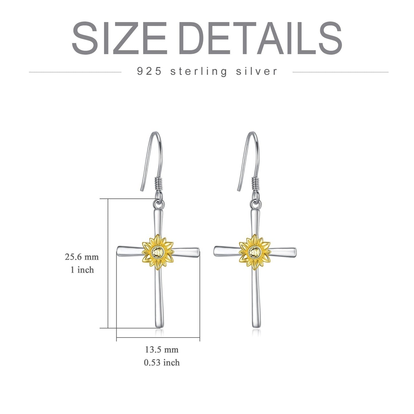 Sunflower Earrings Sterling Silver Cross Dangle Drop Hooks Earrings Sunflower Flower Jewelry Gifts for Women Teens Birthday LadyShow.Store