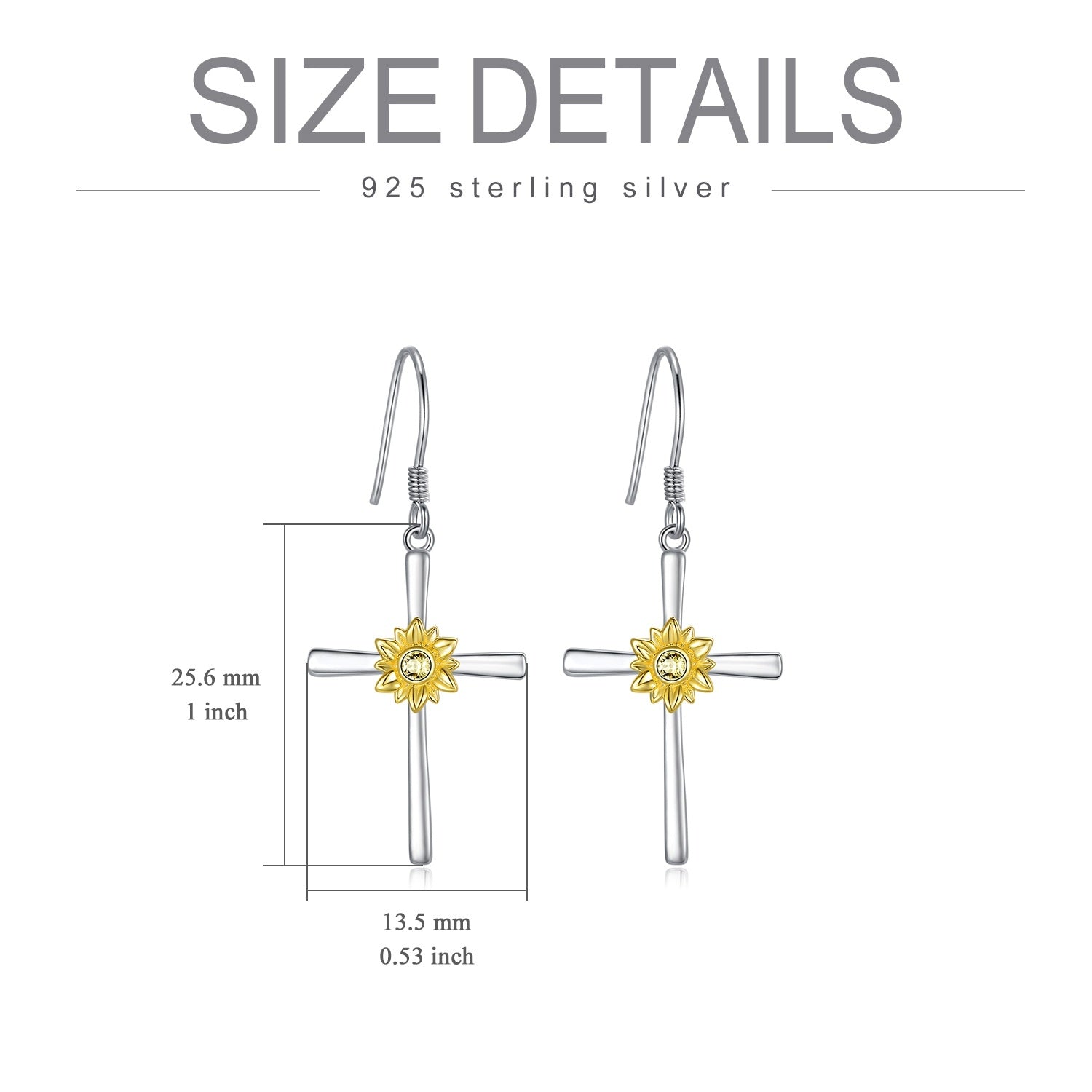 Sunflower Earrings Sterling Silver Cross Dangle Drop Hooks Earrings Sunflower Flower Jewelry Gifts for Women Teens Birthday LadyShow.Store