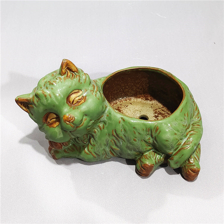 Creative Cute Cartoon Cat Ceramic Succulent Flower Pot Simple Animal Succulent Small Flower Pot