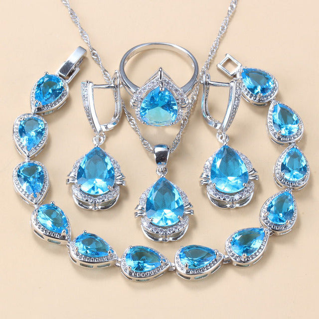 Gem-inlaid Pendant Earrings Necklace And Four-piece Ring Set Pack LadyShow.Store