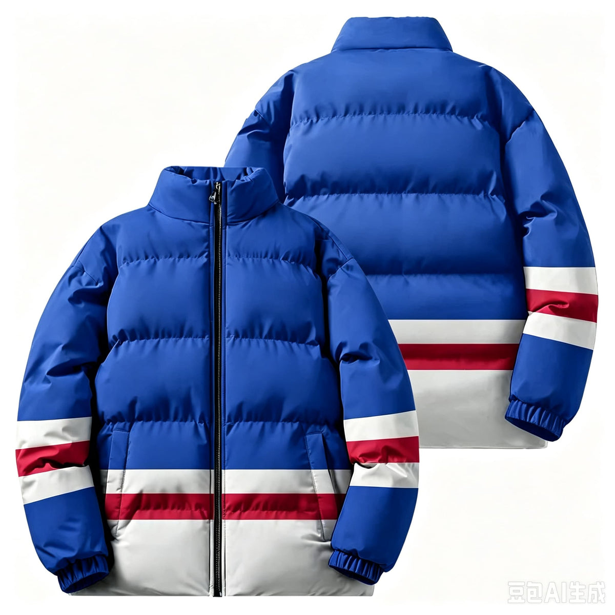 2026 Men Winter Stand Collar Puffer Jacket Color Block Striped Patchwork Cotton Padded Coat Loose Windproof Warm Racing Style Outerwear Male Casual Zipper Thick Winter Outfits NorixaFashion.com