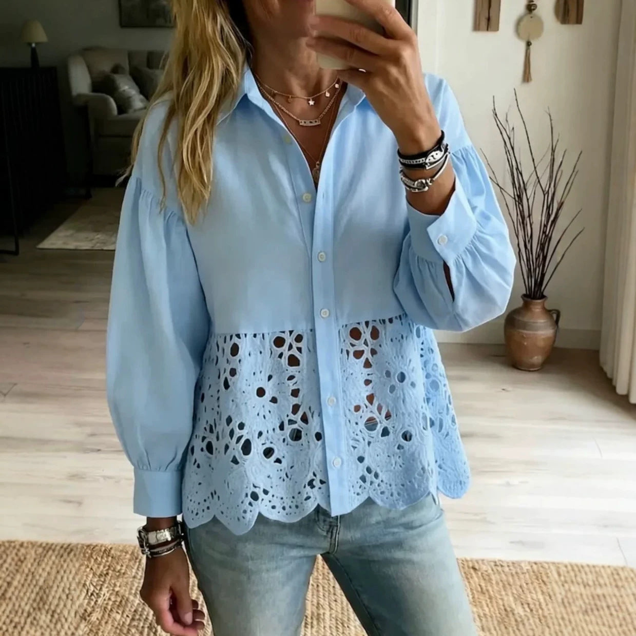AliExpress Europe And US Cross-Border New Womens Hollow-Out Hem Shirt NorixaFashion.com