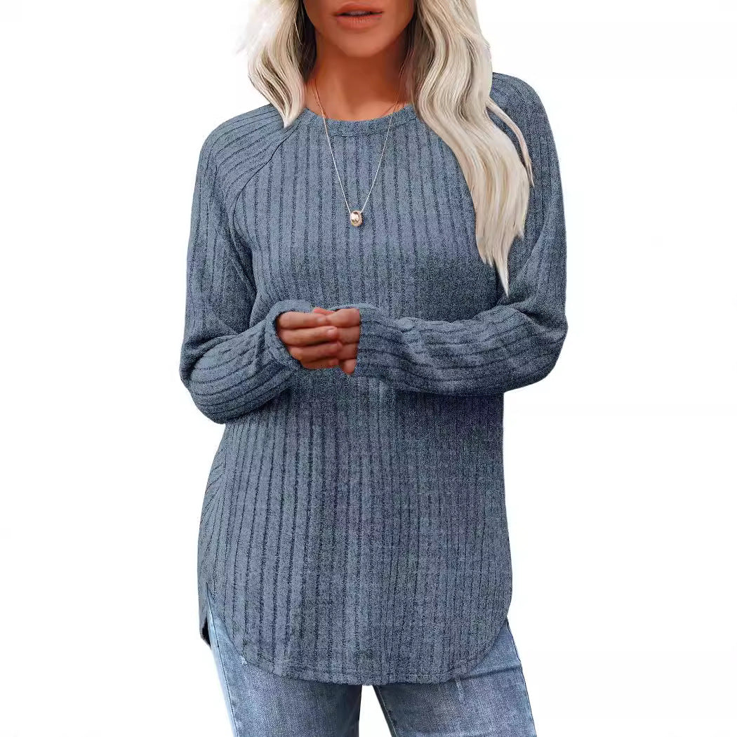 2026 European And American Women's Autumn New Loose Round Neck Base Shirt Long Sleeved Shirt NorixaFashion.com