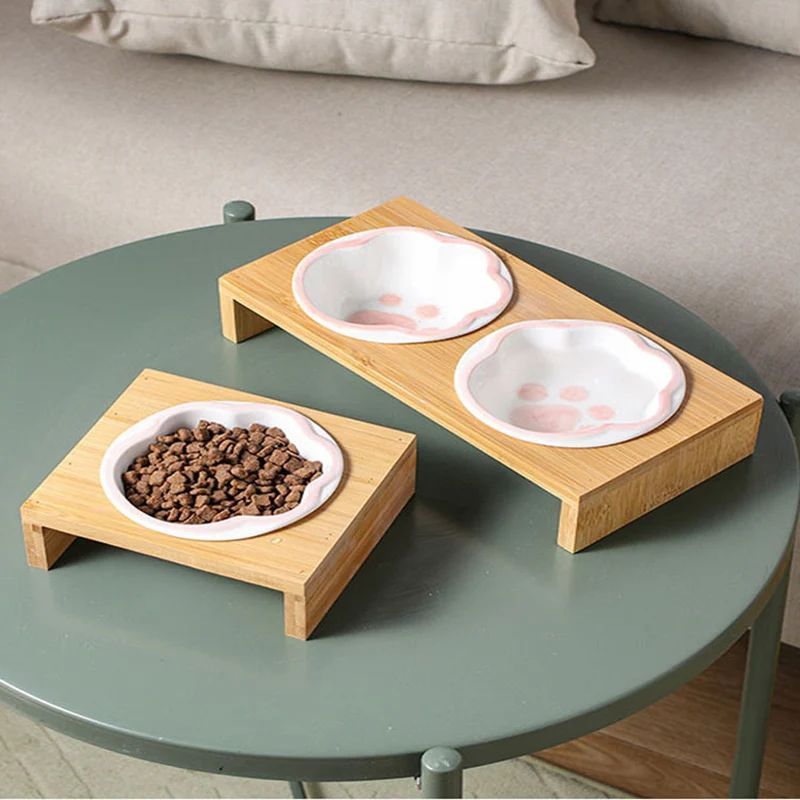 Pet Supplies Bamboo Frame Hand Colored Ceramic Protection For Cervical Vertebrae Eating Drinking Samll Cat And Dog Bowls Pets Fashion