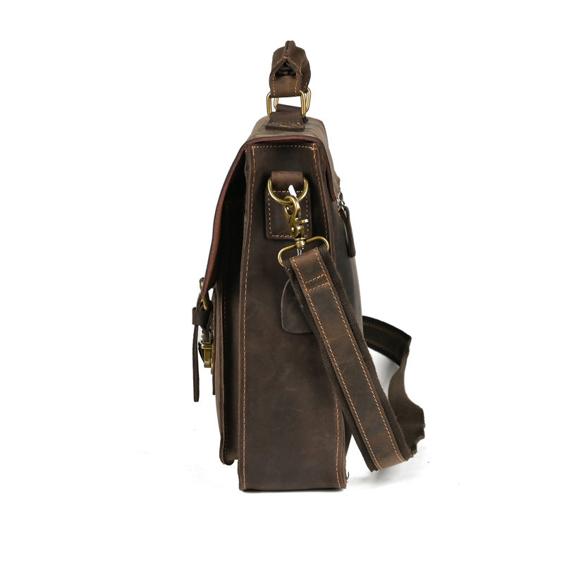 Top Layer Leather One-shoulder Crossbody Laptop Bag CJD