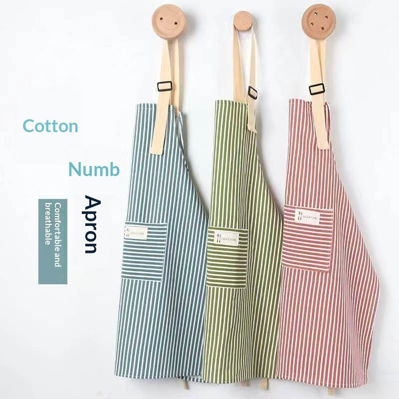 Linen Stripe Apron, Breathable Kitchen Apron For Household Chores PearlNestDecor.com