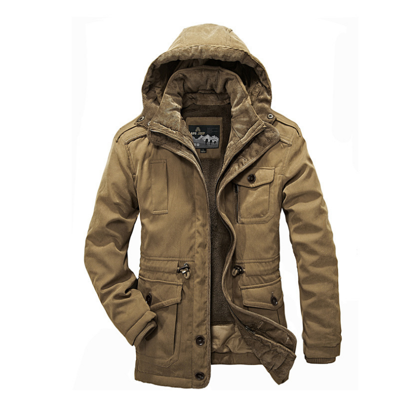 Men's Thick Cotton Jacket with Hood for Winter Pi-Mart