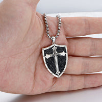 Knights Templar Shield Necklace in Sterling Silver Pendants Necklace for Men LadyShow.Store