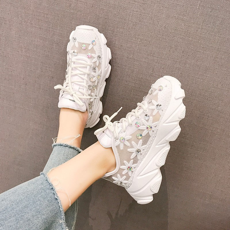 Women's Sneakers with Rhinestones - Casual White Shoes LadyShow.Store