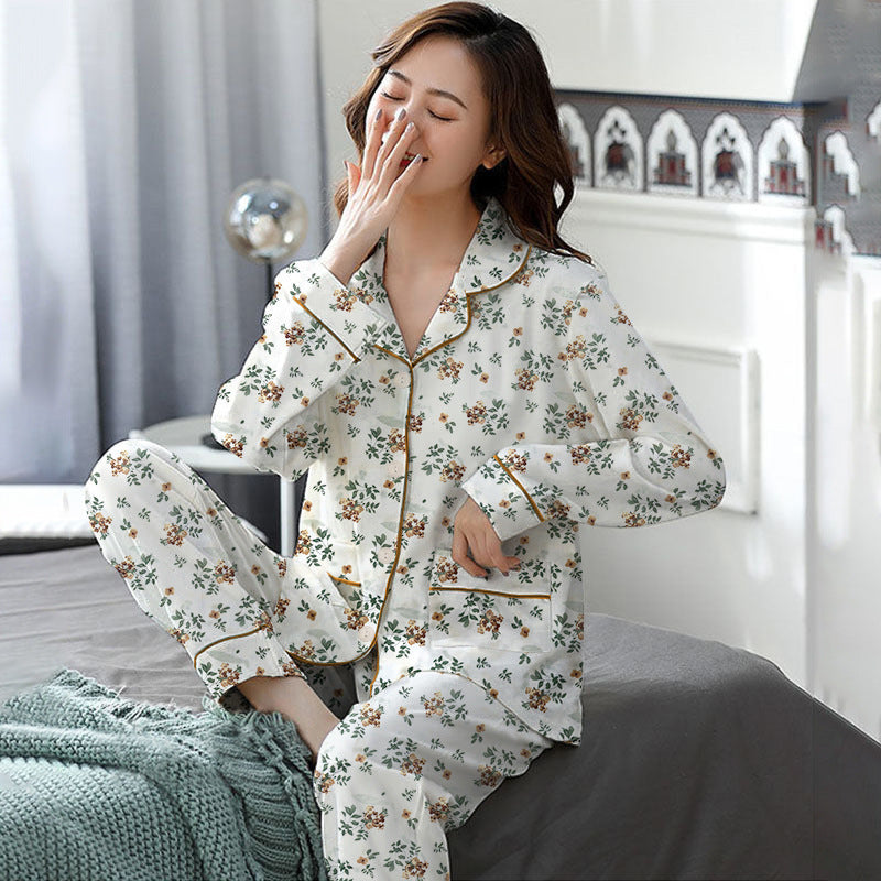 Elegant Women's Autumn And Winter Cotton-like Long Pajamas Two-piece Set Best YouTube Store