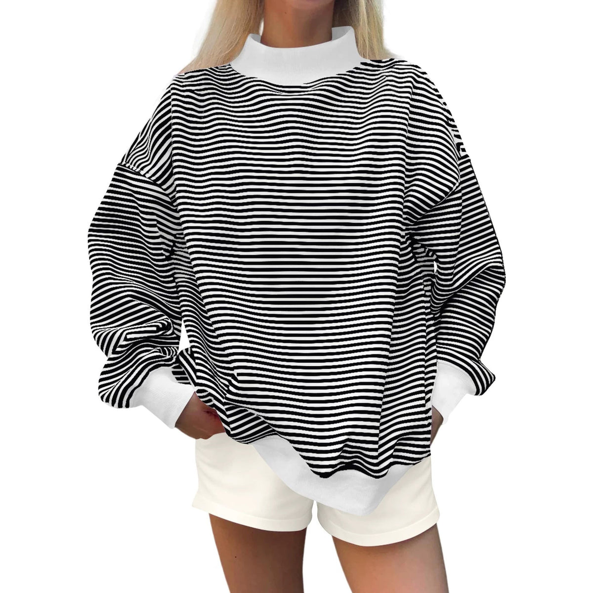 2026 Women's Fall New Fashion Casual Striped Long-Sleeved Pullover Loose Sweatshirt NorixaFashion.com