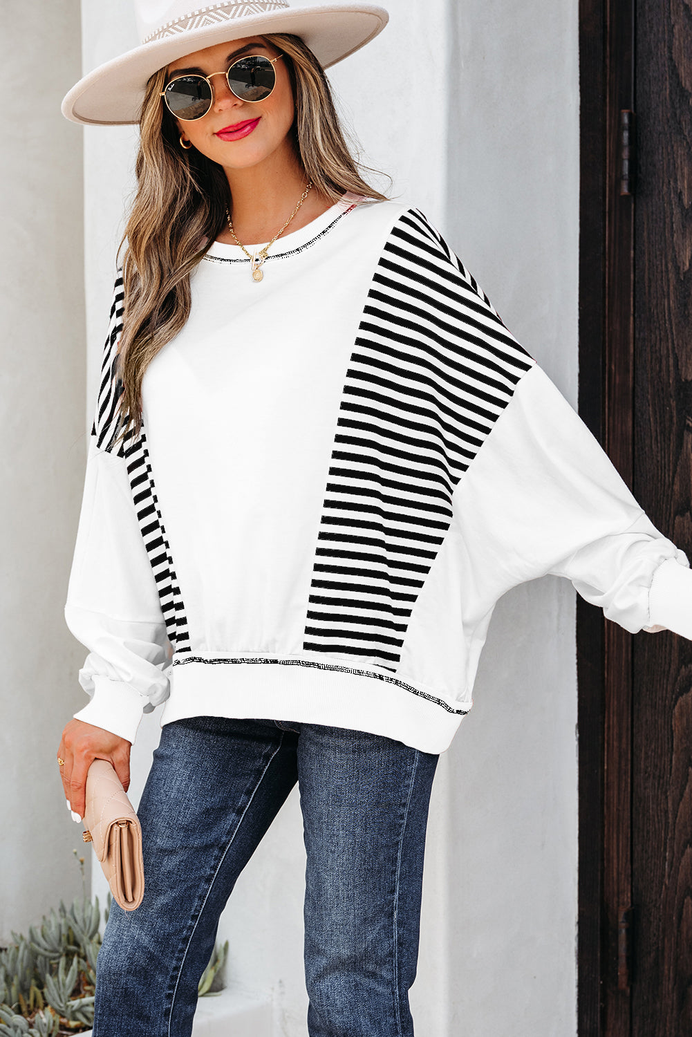 Clare Contrast Stitching Oversize Sweatshirt LuxuryLifeWay Online Store