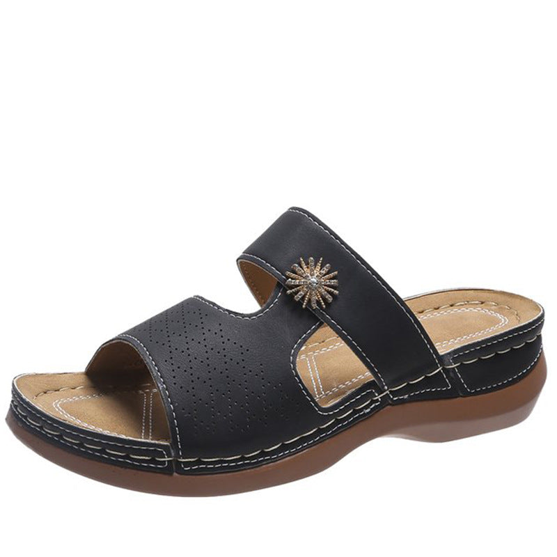 Embroidered Fish Mouth Women's Thick Bottom Hollow Sandals LadyShow.Store
