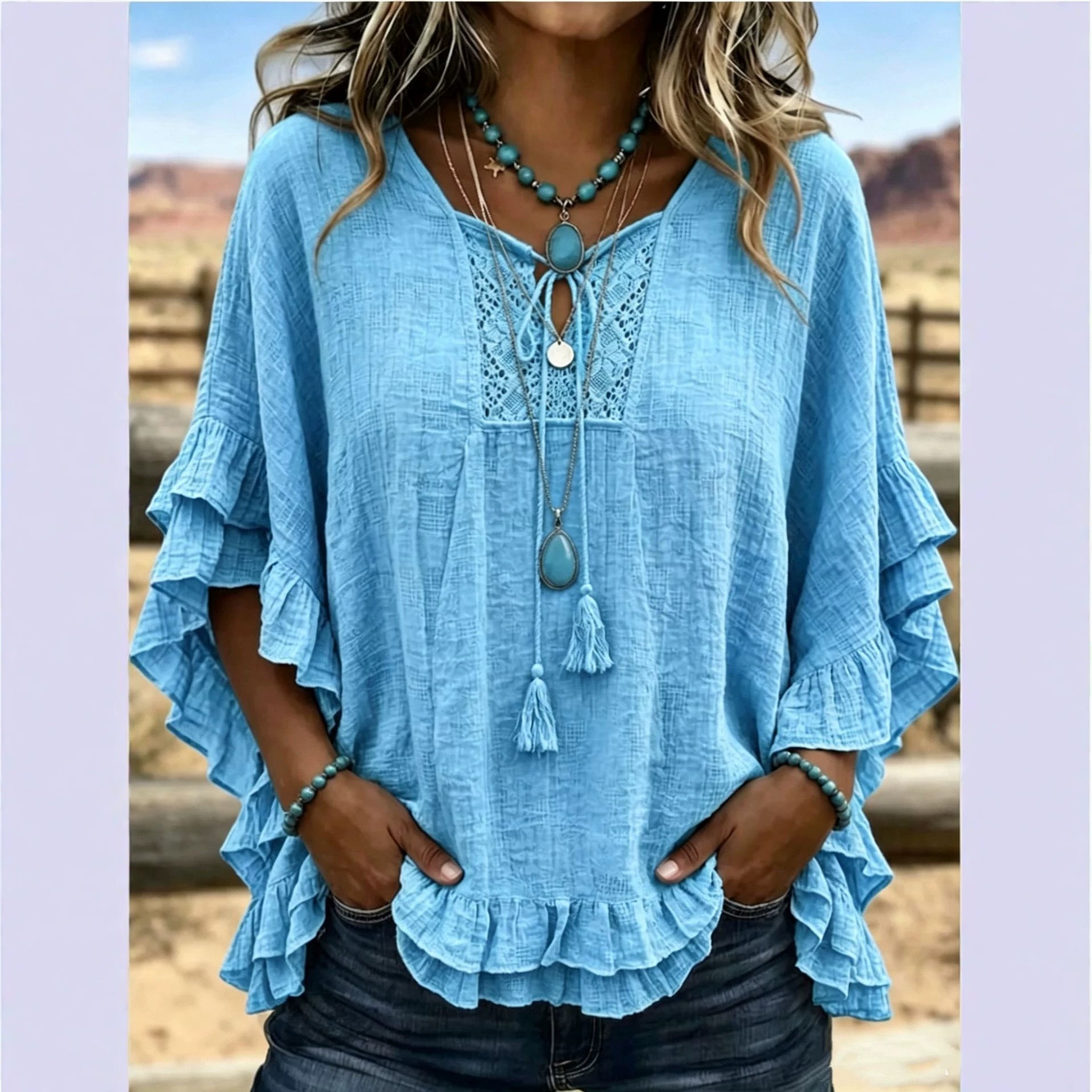 Seasonal European And American Cross-border V-neck Top NorixaFashion.com