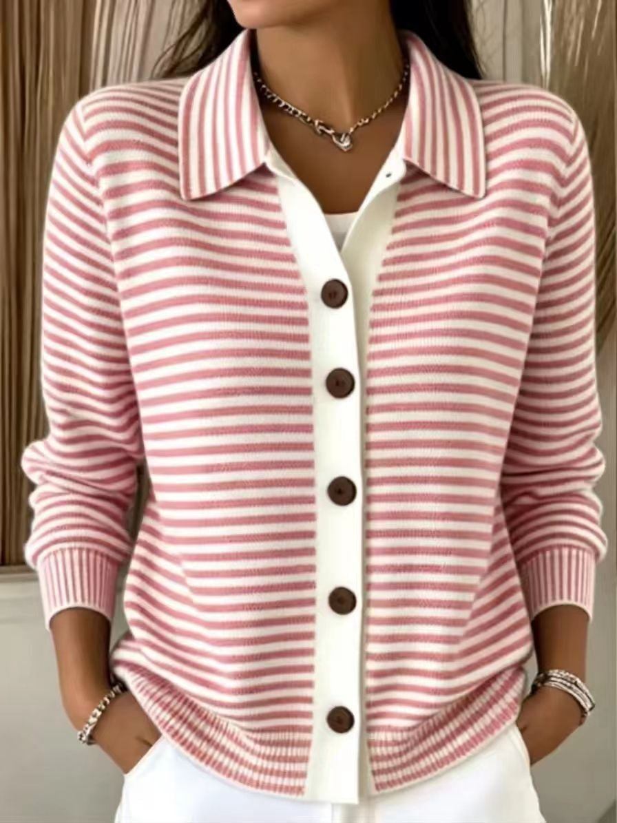 Button-down Knitted Striped Sweater Cardigan Coat NorixaFashion.com