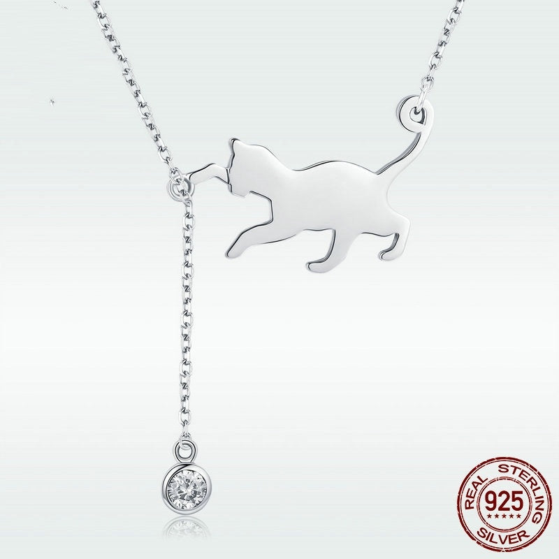 Naughty Kitten 925 Sterling Silver Necklace Personalized Diamond LadyShow.Store