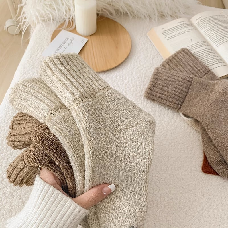 Ins Knitted Socks Winter Warm Thickened Solid Loop Socks High Ribbed Sweat-absorbent Floor Sock LadyShow.Store