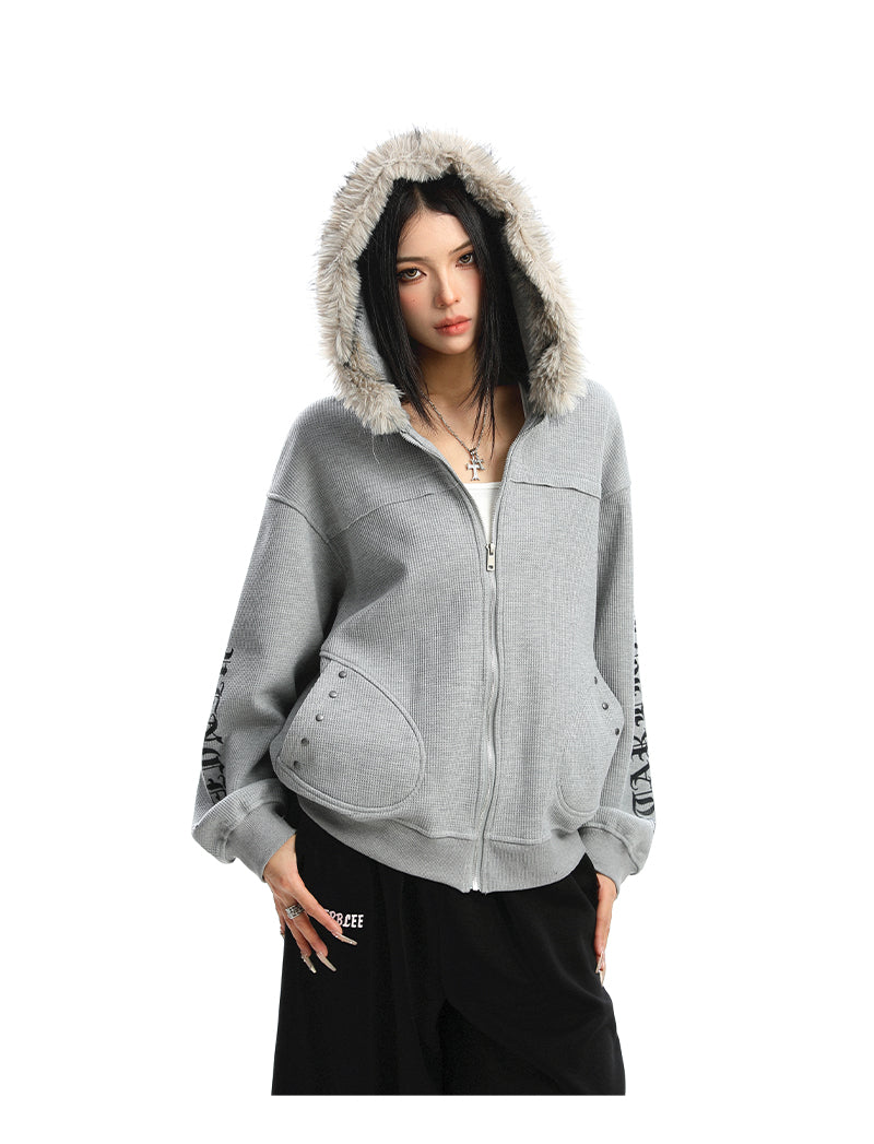 Women's Zipper Cardigan Detachable Fur Collar Sweater Best YouTube Store