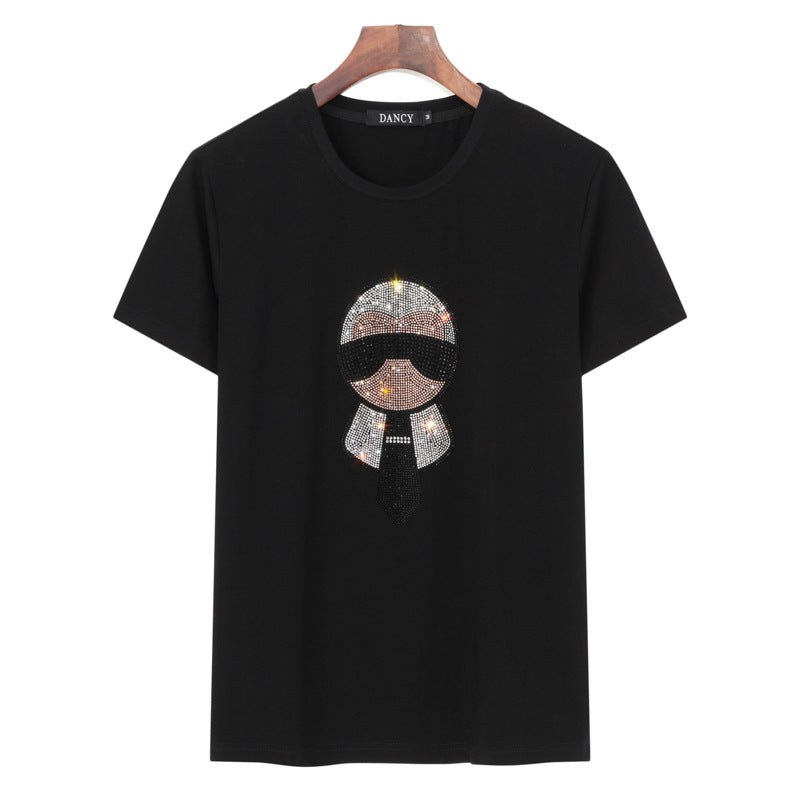 Plus Size Women's Rhinestone Character T-Shirt Fashion Pi-Mart