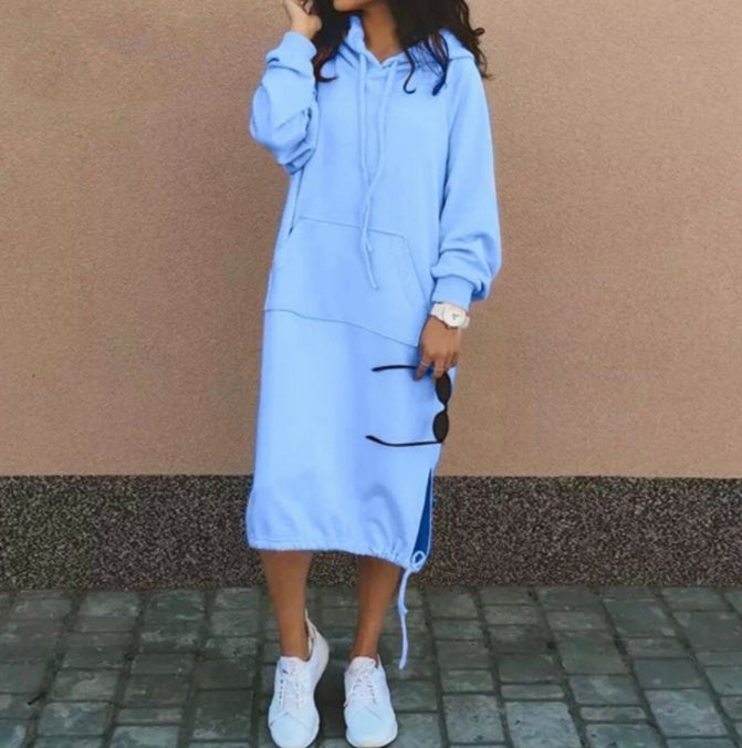 Casual Long-sleeved Hooded Sweater With Pocket Fashion Drawstring Long Sweatshirt Womens Clothing LadyShow.Store