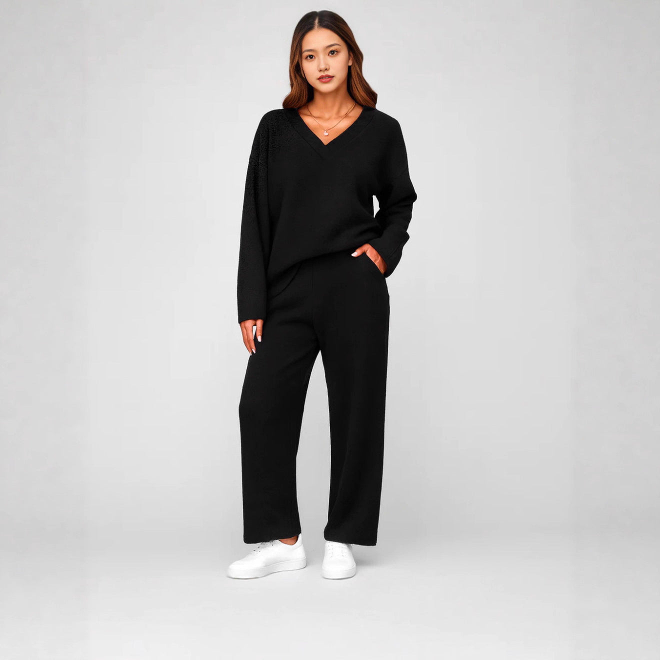 V-neck Wool Loose Pockets Leisure Suit Two-piece Pajamas Best YouTube Store