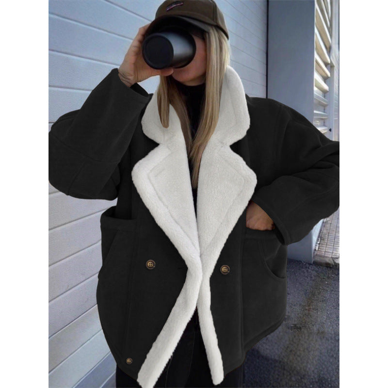 2026 Cross-border Autumn And Winter New European And American Women's Thickened Warm Fashion Loose Casual Retro Lamb Wool Jacket For Women NorixaFashion.com