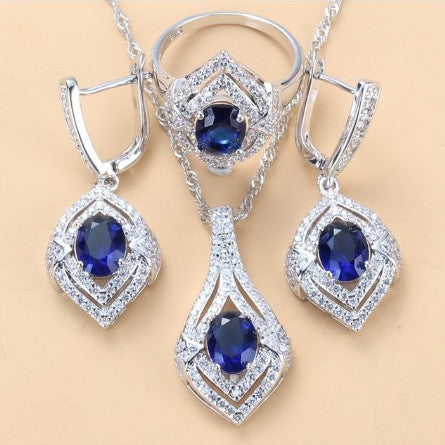 Gem-inlaid Pendant Earrings Necklace Ring Ladies Three-piece Set LadyShow.Store