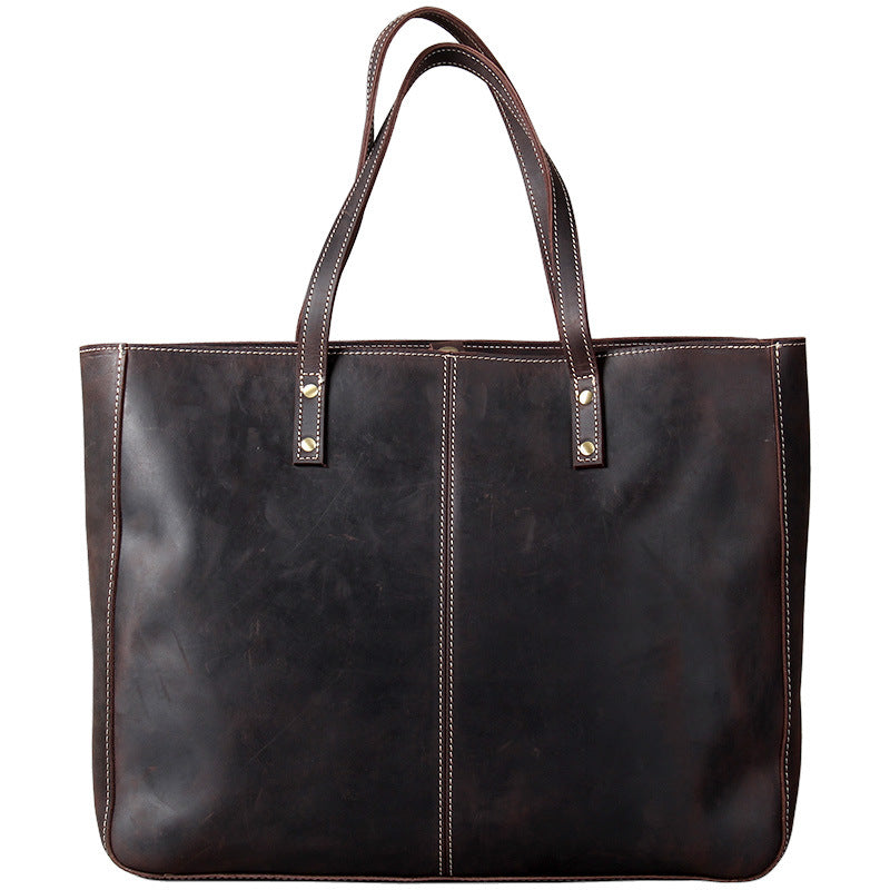 Simple Retro First Layer Cowhide Large-capacity Handbag Men CJD