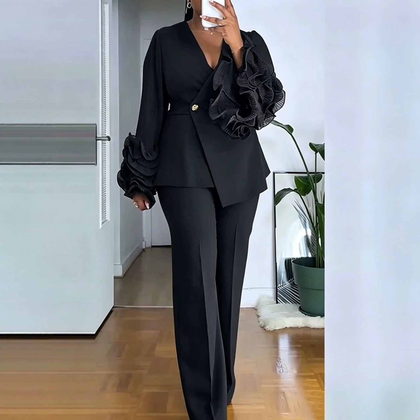 Womens Two-Piece Set With African Lace Trim NorixaFashion.com