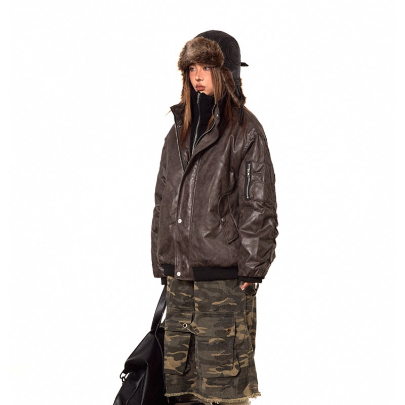 American-style Fake Two-piece Suede Bomber Jacket Cotton-padded Jacket